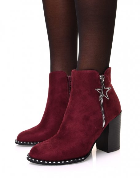 Burgundy suedette ankle boots with star detail