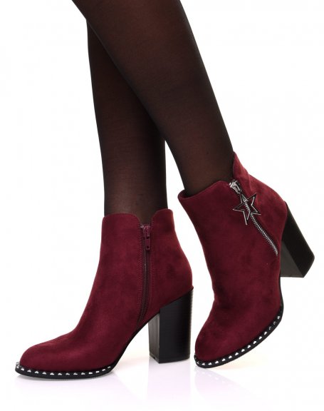 Burgundy suedette ankle boots with star detail