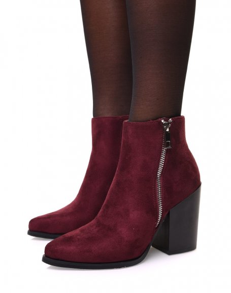 Burgundy suedette pointed toe ankle boots
