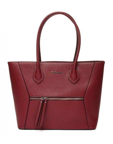Burgundy tote bag with zipped pocket