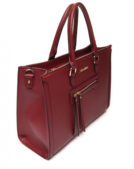 Burgundy zipped pocket handbag