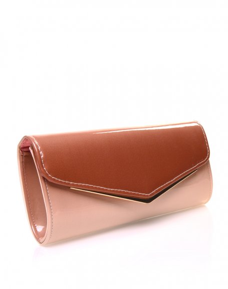 Camel and beige gradient varnished rigid pouch
