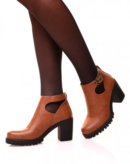 Camel ankle boot with open heel