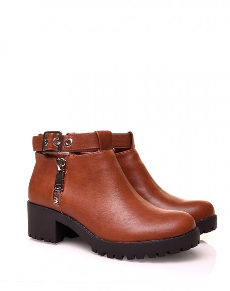 Camel ankle boots with adjustable straps
