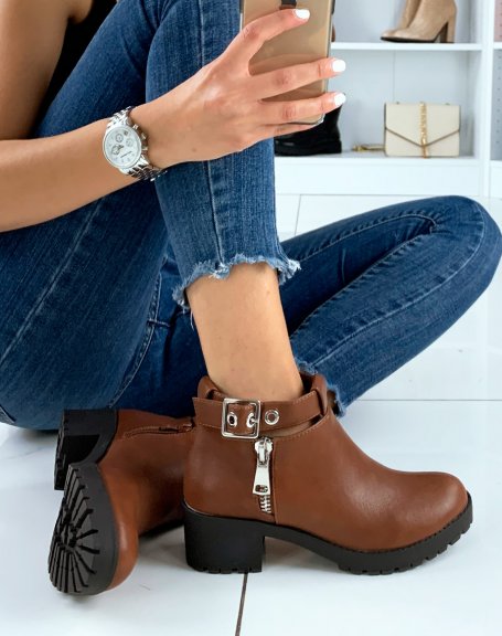 Camel ankle boots with adjustable straps