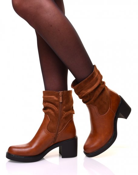 Camel ankle boots with bi-material heel