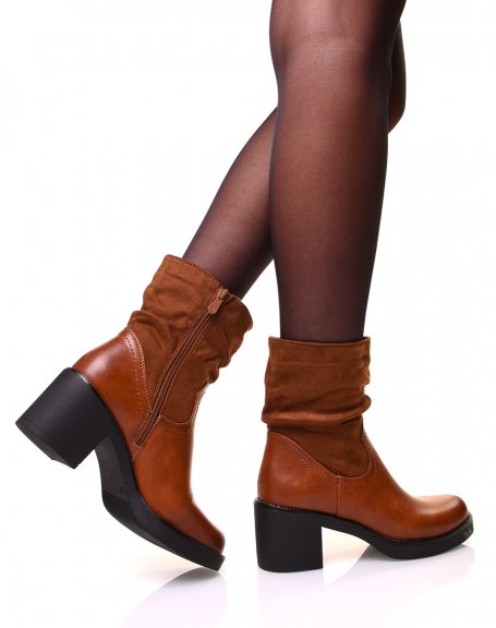Camel ankle boots with bi-material heel