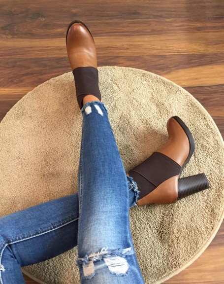 Camel ankle boots with bi-material heels