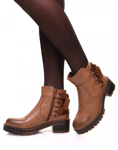 Camel ankle boots with bow and lug sole