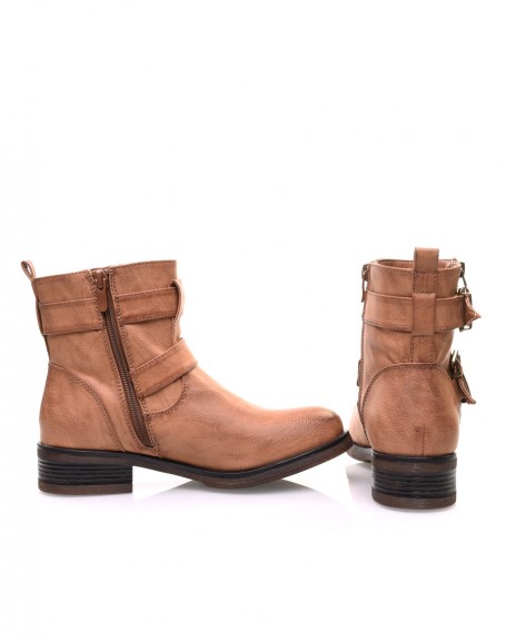 Camel ankle boots with buckles