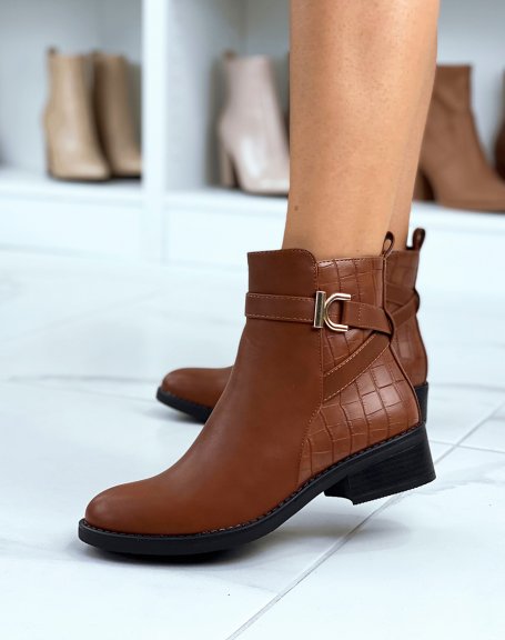Camel ankle boots with crocodile effect