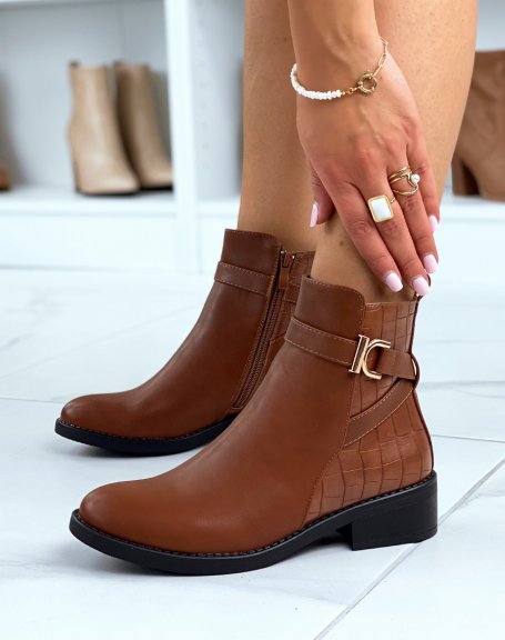 Camel ankle boots with crocodile effect