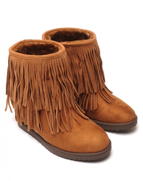 Camel ankle boots with double fringes