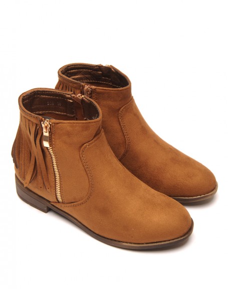 Camel ankle boots with fringes