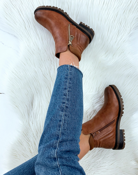 Camel ankle boots with fur
