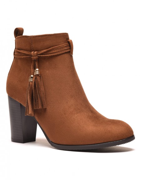 Camel ankle boots with heels & thin straps