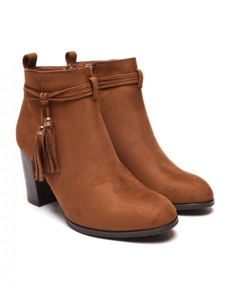 Camel ankle boots with heels & thin straps