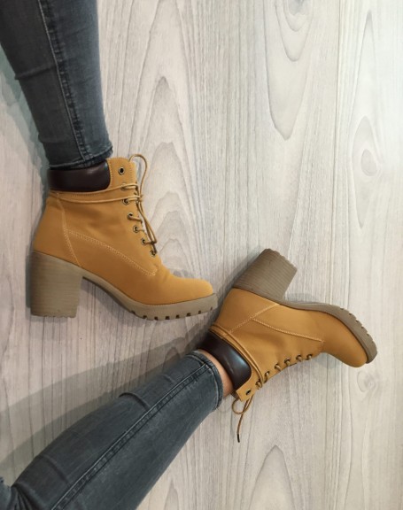 Camel ankle boots with laces