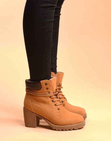 Camel ankle boots with laces