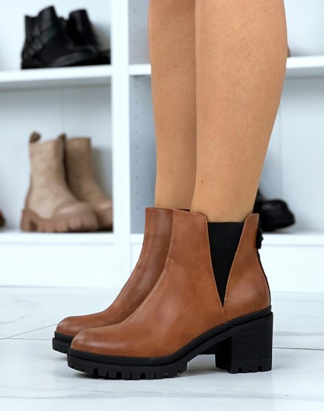 Camel ankle boots with mid-high heel