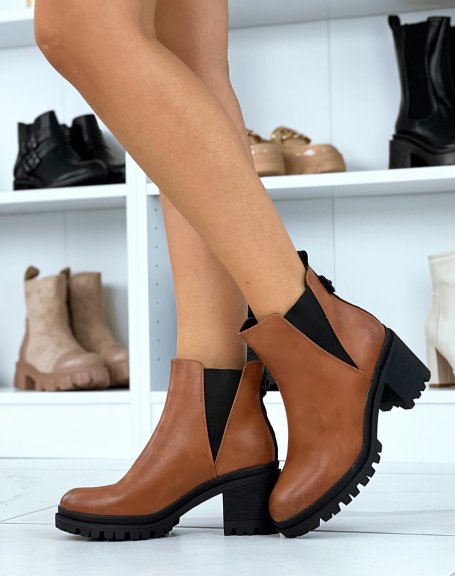 Camel ankle boots with mid-high heel