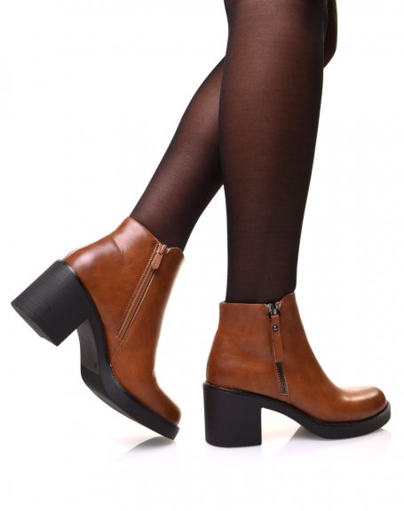Camel ankle boots with mid high heel