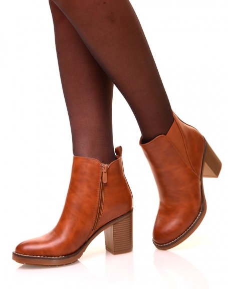 Camel ankle boots with square heels