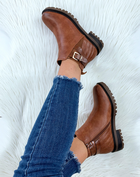 Camel ankle boots with straps