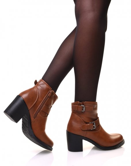 Camel ankle boots with straps