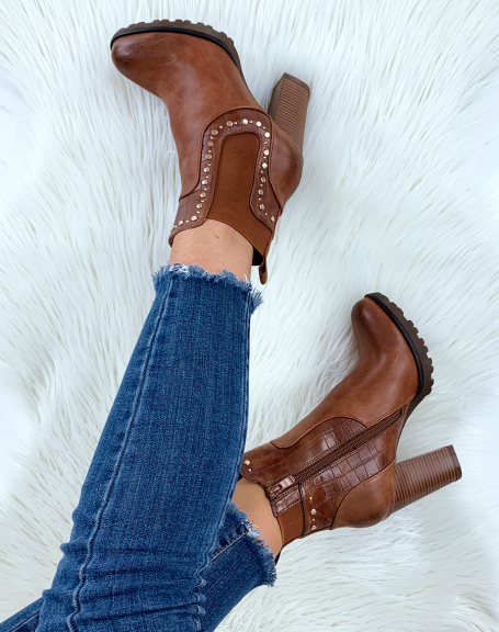 Camel ankle boots with studs and heels