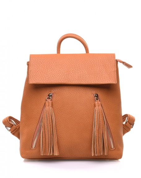 Camel backpack with fringe closures