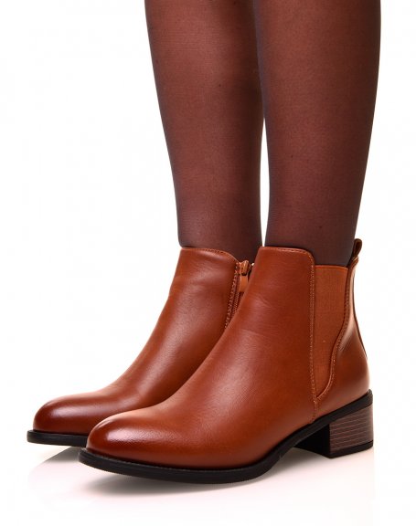 Camel bi-material ankle boots with notched soles