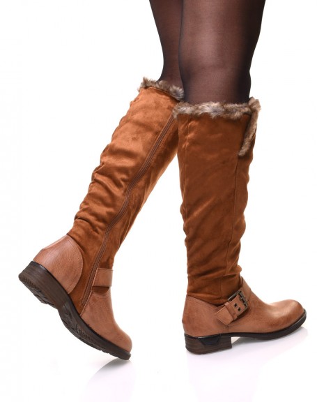 Camel bi-material lined boots
