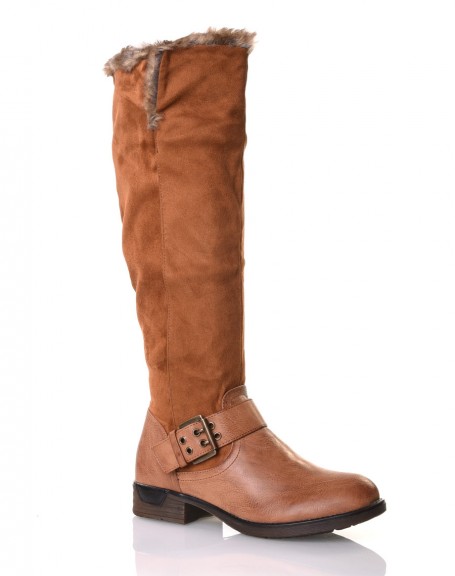 Camel bi-material lined boots