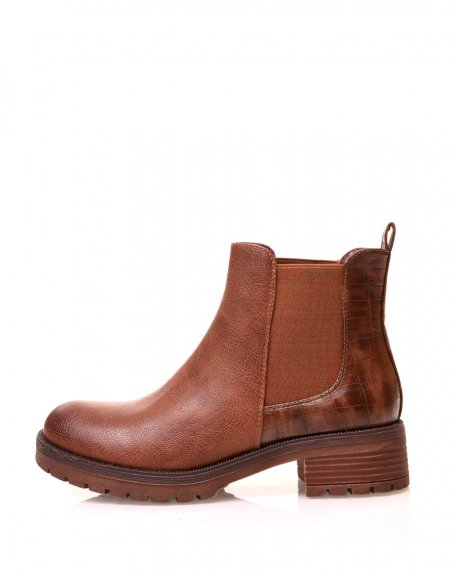 Camel Chelsea boots with bi-material elastic