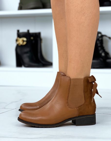 Camel Chelsea boots with bow