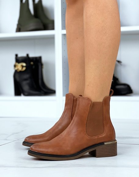 Camel Chelsea boots with gold detail