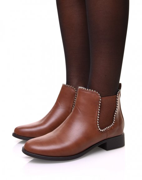 Camel Chelsea boots with pearls