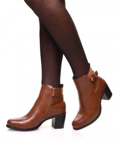 Camel Chelsea boots with thin straps