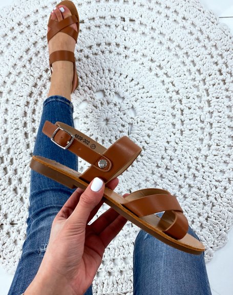 Camel chunky strappy sandals