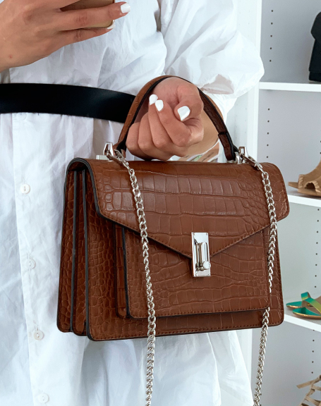 Camel croc-effect handbag
