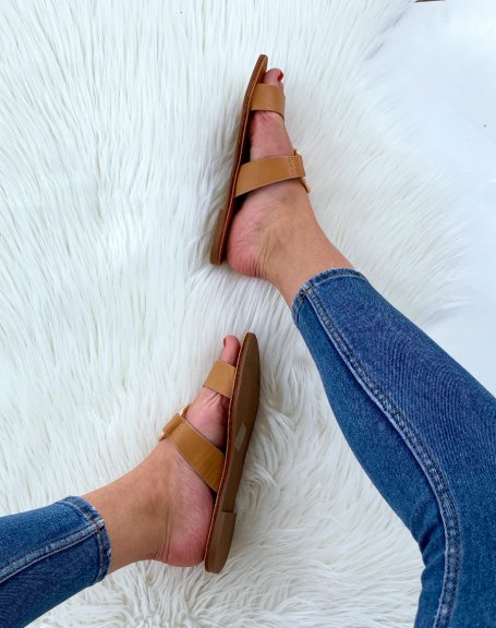 Camel double strap mules with thin sole