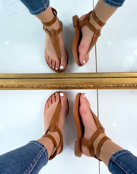 Camel double strap sandals