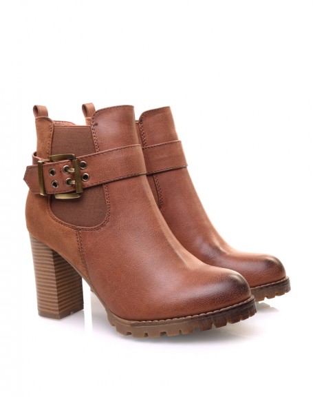 Camel elastic ankle boots with heel