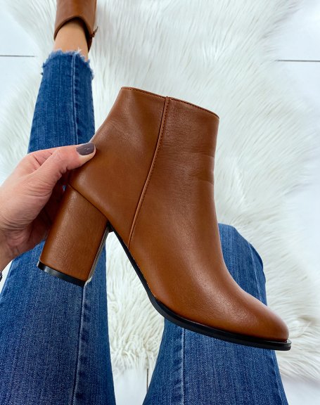 Camel faux leather ankle boots