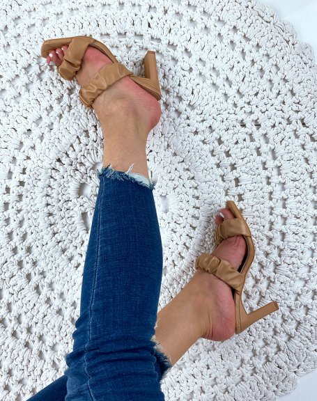 Camel faux leather heeled sandals