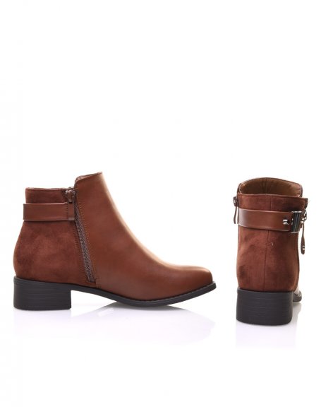 Camel flat ankle boots with decorative zipper