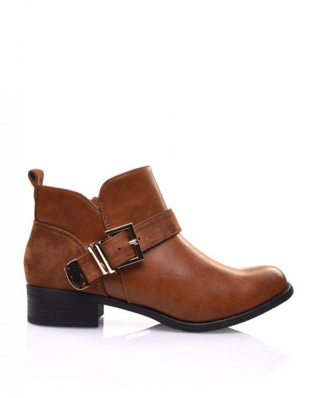 Camel flat ankle boots with suede inserts