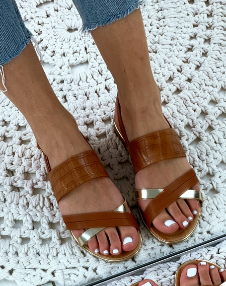 Camel flat sandals with wide strap