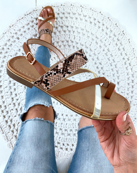 Camel flip flops with multiple straps and toes